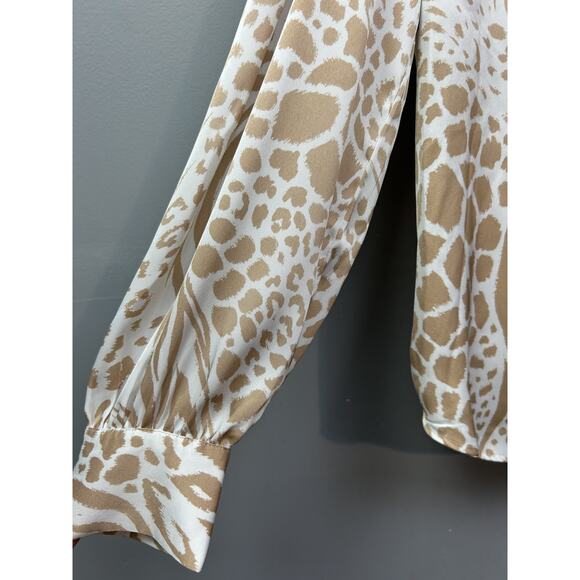Ann Taylor Shirt Womens Large Beige White Animal Print Button Up Long Sleeve Top - Picture 5 of 7